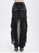 Vintage Black Satin Ruffles Exquisite Lace Stitching Unique Tassel Hem Beaded Decoration Gothic Style Skirt