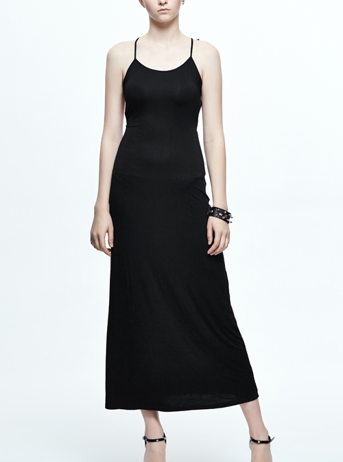 Backless Five-Pointed Star Strappy Black Gothic Tight Long Dress