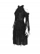 Retro Gorgeous Black Sexy Off Shoulder Design Exquisite Lace Stitching Rose Decoration Gothic Style Dress