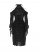 Retro Gorgeous Black Sexy Off Shoulder Design Exquisite Lace Stitching Rose Decoration Gothic Style Dress