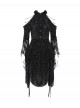 Retro Gorgeous Black Sexy Off Shoulder Design Exquisite Lace Stitching Rose Decoration Gothic Style Dress