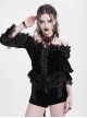 Gorgeous Elegant Black Sexy One Shoulder Exquisite Lace Velvet Splicing Rose Feather Decoration Gothic Style Top