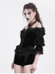 Gorgeous Elegant Black Sexy One Shoulder Exquisite Lace Velvet Splicing Rose Feather Decoration Gothic Style Top