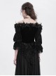Gorgeous Elegant Black Sexy One Shoulder Exquisite Lace Velvet Splicing Rose Feather Decoration Gothic Style Top