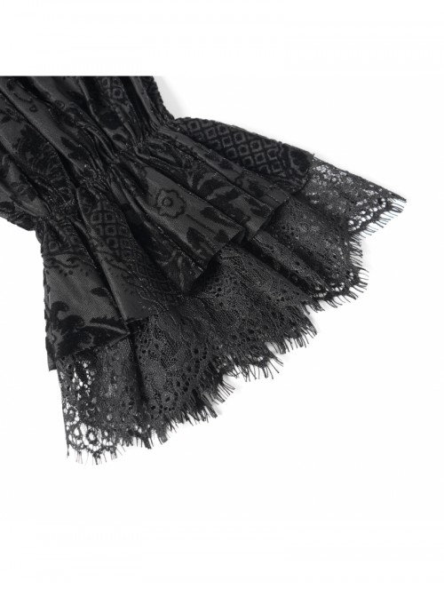 Gorgeous Elegant Black Sexy One Shoulder Exquisite Lace Velvet Splicing Rose Feather Decoration Gothic Style Top
