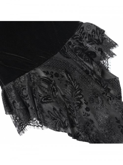 Gorgeous Elegant Black Sexy One Shoulder Exquisite Lace Velvet Splicing Rose Feather Decoration Gothic Style Top