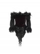 Retro Elegant Black Red Sexy One Shoulder Lace Velvet Splicing Exquisite Rose Feather Decoration Gothic Style Top