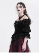 Retro Elegant Black Red Sexy One Shoulder Lace Velvet Splicing Exquisite Rose Feather Decoration Gothic Style Top