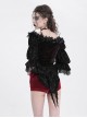Retro Elegant Black Red Sexy One Shoulder Lace Velvet Splicing Exquisite Rose Feather Decoration Gothic Style Top