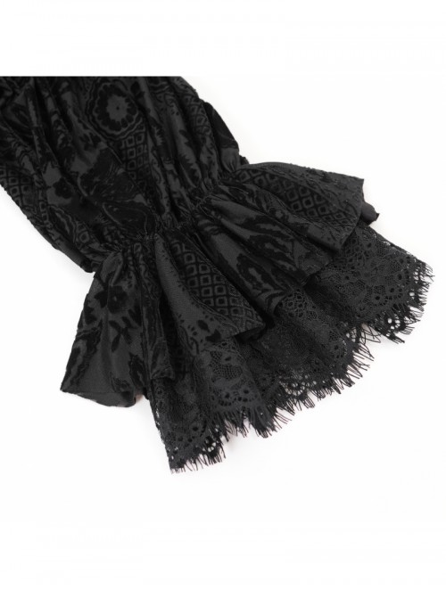 Retro Elegant Black Red Sexy One Shoulder Lace Velvet Splicing Exquisite Rose Feather Decoration Gothic Style Top