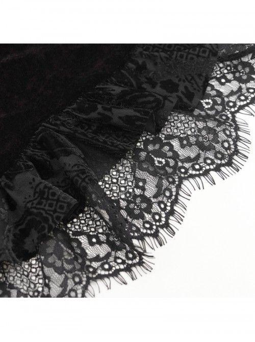 Retro Elegant Black Red Sexy One Shoulder Lace Velvet Splicing Exquisite Rose Feather Decoration Gothic Style Top