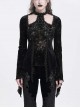 Elegant Black Sexy Hollow Design Exquisite Rose Dark Pattern Three Dimensional Flower Decoration Gothic Style Top