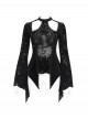 Elegant Black Sexy Hollow Design Exquisite Rose Dark Pattern Three Dimensional Flower Decoration Gothic Style Top