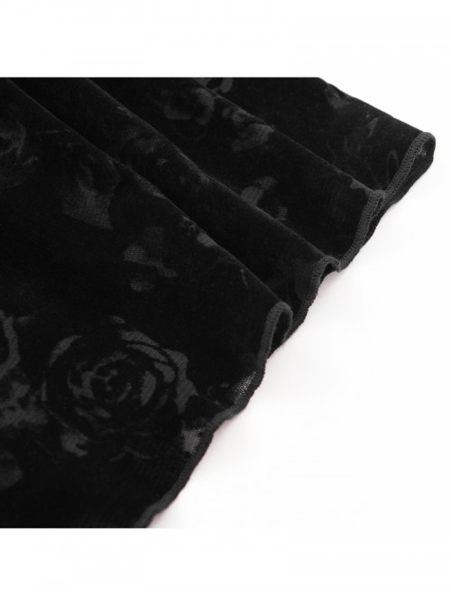 Elegant Black Sexy Hollow Design Exquisite Rose Dark Pattern Three Dimensional Flower Decoration Gothic Style Top