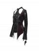 Elegant Black Red Sexy Hollow Design Exquisite Rose Dark Pattern Retro Flower Decoration Gothic Style Top