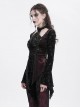Elegant Black Red Sexy Hollow Design Exquisite Rose Dark Pattern Retro Flower Decoration Gothic Style Top
