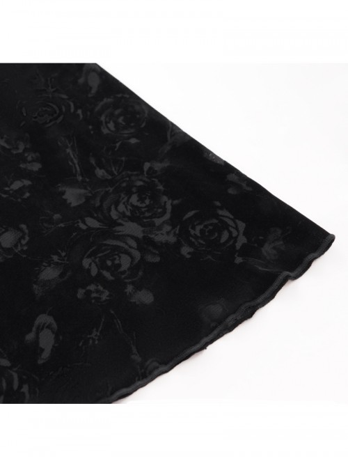 Elegant Black Red Sexy Hollow Design Exquisite Rose Dark Pattern Retro Flower Decoration Gothic Style Top