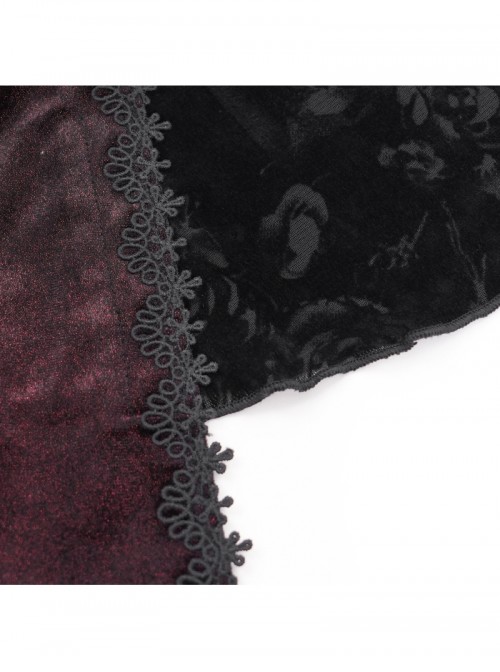 Elegant Black Red Sexy Hollow Design Exquisite Rose Dark Pattern Retro Flower Decoration Gothic Style Top