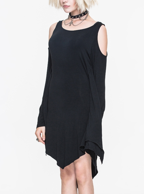 Bat-Sleeve Off-Shoulder Knitted Black Gothic Dress