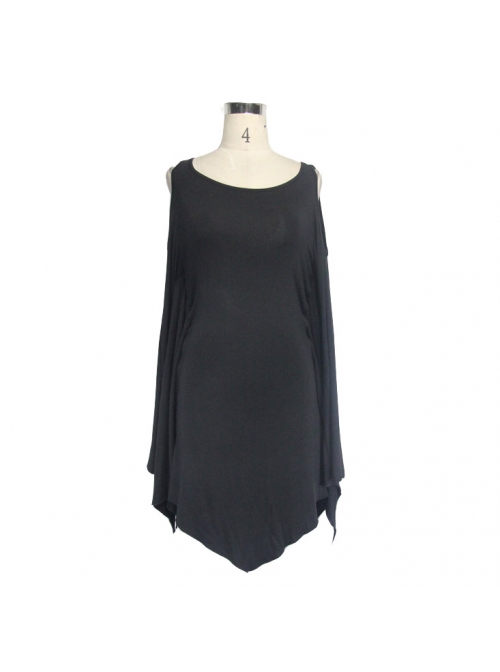 Bat-Sleeve Off-Shoulder Knitted Black Gothic Dress
