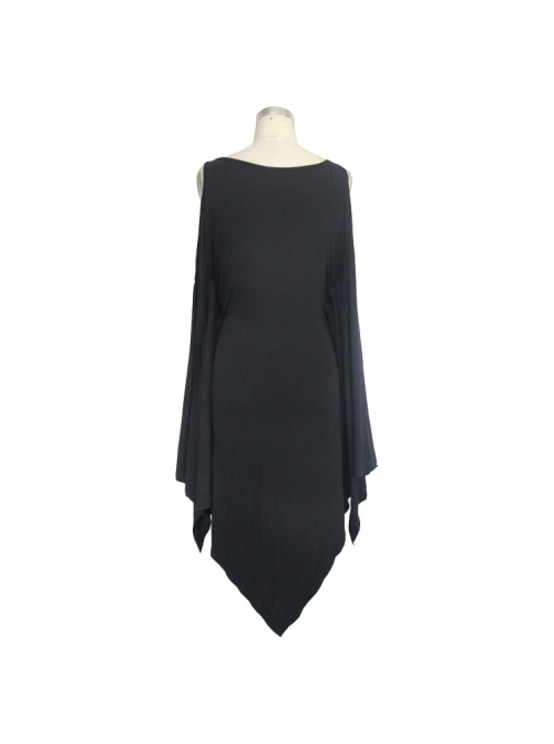 Bat-Sleeve Off-Shoulder Knitted Black Gothic Dress