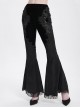 Elegant Slim Fit Black Velvet Stitching Lace Mesh Gorgeous Embroidered Patch Decoration Gothic Style Flared Pants