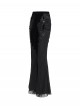 Elegant Slim Fit Black Velvet Stitching Lace Mesh Gorgeous Embroidered Patch Decoration Gothic Style Flared Pants