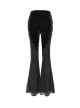 Elegant Slim Fit Black Velvet Stitching Lace Mesh Gorgeous Embroidered Patch Decoration Gothic Style Flared Pants