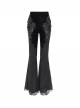 Elegant Slim Fit Black Velvet Stitching Lace Mesh Gorgeous Embroidered Patch Decoration Gothic Style Flared Pants