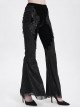 Elegant Slim Fit Black Velvet Stitching Lace Mesh Gorgeous Embroidered Patch Decoration Gothic Style Flared Pants