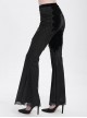 Elegant Slim Fit Black Velvet Stitching Lace Mesh Gorgeous Embroidered Patch Decoration Gothic Style Flared Pants