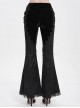 Elegant Slim Fit Black Velvet Stitching Lace Mesh Gorgeous Embroidered Patch Decoration Gothic Style Flared Pants