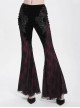 Elegant Retro Black Red Velvet Stitching Lace Mesh Gorgeous Embroidered Patch Gothic Style Flared Pants