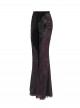 Elegant Retro Black Red Velvet Stitching Lace Mesh Gorgeous Embroidered Patch Gothic Style Flared Pants