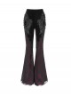 Elegant Retro Black Red Velvet Stitching Lace Mesh Gorgeous Embroidered Patch Gothic Style Flared Pants
