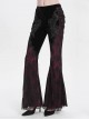 Elegant Retro Black Red Velvet Stitching Lace Mesh Gorgeous Embroidered Patch Gothic Style Flared Pants