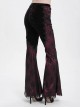 Elegant Retro Black Red Velvet Stitching Lace Mesh Gorgeous Embroidered Patch Gothic Style Flared Pants