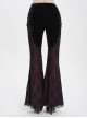 Elegant Retro Black Red Velvet Stitching Lace Mesh Gorgeous Embroidered Patch Gothic Style Flared Pants