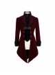 Gothic Carved Button Black Embroidered Collar Red Velveteen Dovetail Men Coat