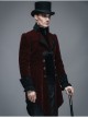 Gothic Carved Button Black Embroidered Collar Red Velveteen Dovetail Men Coat