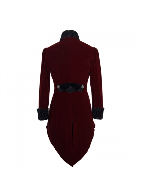 Gothic Carved Button Black Embroidered Collar Red Velveteen Dovetail Men Coat