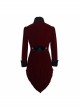 Gothic Carved Button Black Embroidered Collar Red Velveteen Dovetail Men Coat