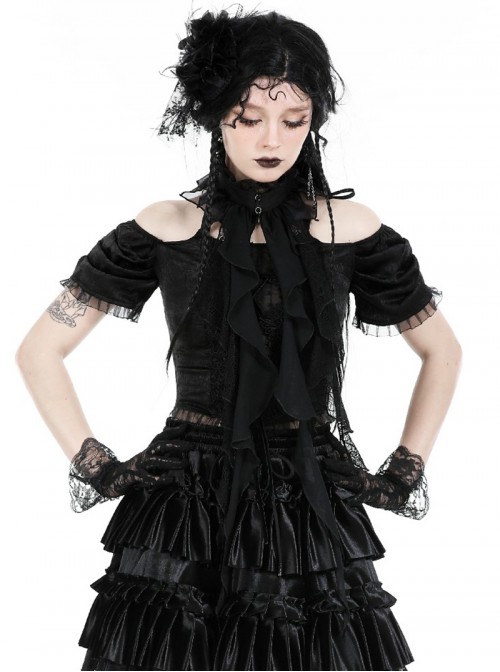 Black Ruffled Lace Mesh Splicing Gothic Style Necklace