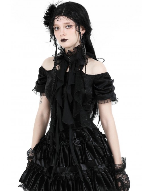 Black Ruffled Lace Mesh Splicing Gothic Style Necklace