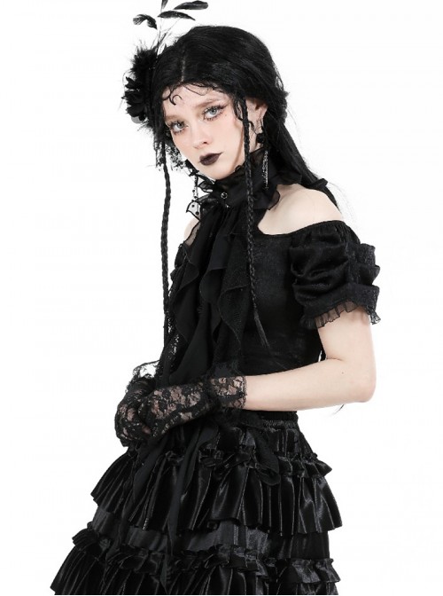 Black Ruffled Lace Mesh Splicing Gothic Style Necklace