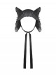 Black Velvet Lace Ruffled Patchwork Cute Cat Ears Gothic Style Bonnet