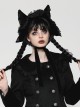 Black Velvet Lace Ruffled Patchwork Cute Cat Ears Gothic Style Bonnet