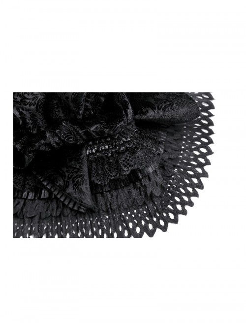 Black Velvet Lace Ruffled Patchwork Cute Cat Ears Gothic Style Bonnet