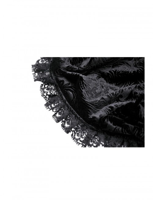 Black Velvet Lace Ruffled Patchwork Cute Cat Ears Gothic Style Bonnet