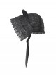 Black Velvet Lace Ruffled Patchwork Cute Cat Ears Gothic Style Bonnet